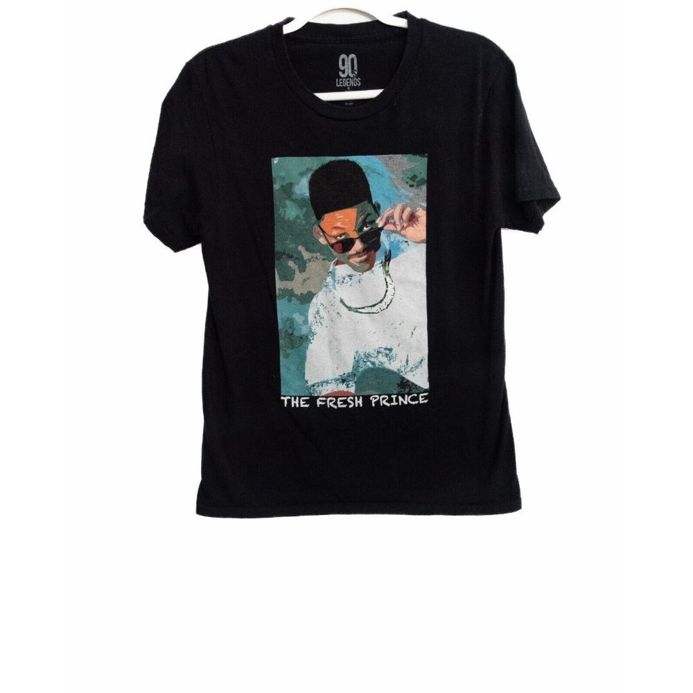 90s Legends Mens Black T-Shirt Will Smith The Fresh Prince Round Neck Cotton M